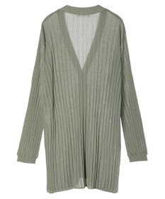 Green Parks 推しニット　リブ編みミドル丈カーディガン