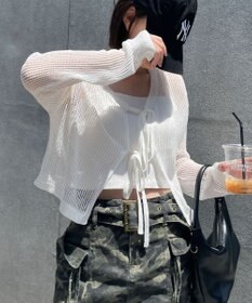 WEGO スパンコールメッシュニットカーデ