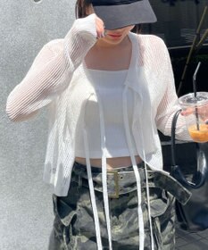 WEGO スパンコールメッシュニットカーデ