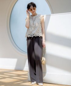 23区 【接触冷感/UVカット/吸水速乾】ストレッチジョーゼット ワイド パンツ