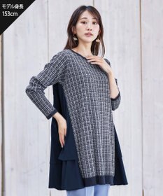 Tiaclasse 【洗える】ツイード2段フレアチュニックブラウス