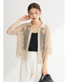 Green Parks メッシュ編み襟付きカーディガン