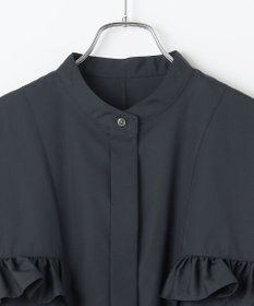 #Newans 【シワになりにくい/洗濯機可能】ラウンドフリルバンドカラーシャツ