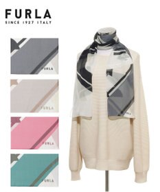 MOONBAT 【シルク100%】FURLA (フルラ) アーチロゴ 幾何学柄 シルクシフォンプリントスカーフ 150cm×35cm 手洗い可能