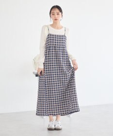 earth music&ecology シャーリングラメチェックキャミワンピース