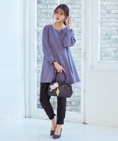 Tiaclasse 【洗える】プリーツパフ袖チュニックブラウス