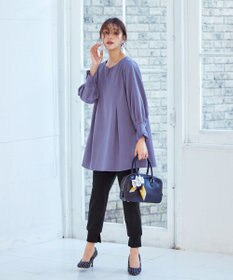 Tiaclasse 【洗える】プリーツパフ袖チュニックブラウス