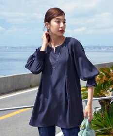 Tiaclasse 【洗える】プリーツパフ袖チュニックブラウス