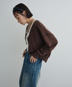 Green Parks チュールドッキングＶネックニットカーディガン