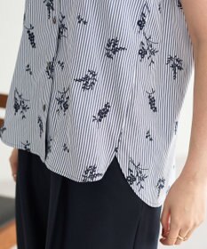 YECCA VECCA ストライプ柄フラワー刺繍シャツ