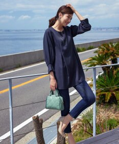 Tiaclasse 【洗える】プリーツパフ袖チュニックブラウス