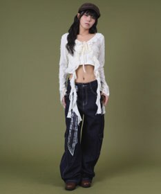 WEGO バンダナ付きリジットワイドデニム