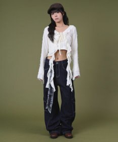 WEGO バンダナ付きリジットワイドデニム