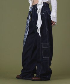 WEGO バンダナ付きリジットワイドデニム