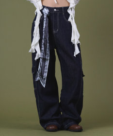 WEGO バンダナ付きリジットワイドデニム