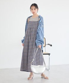 earth music&ecology シャーリングラメチェックキャミワンピース