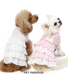PET PARADISE 犬の服 犬 冬服 ワンピース 【小型犬】 重ね着風 ピンク ホワイト