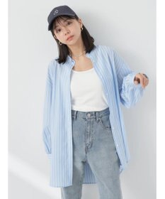 earth music&ecology バンドカラーストライプシャツ