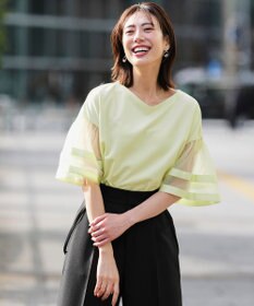 ANY SIS L ゆるVネックチュールフリル袖 プルオーバー