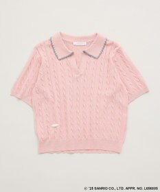 Green Parks チャーミーキティ／衿付き半袖ケーブルニット