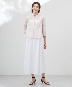 J.PRESS LADIES 【洗える】ランダムストライプ スタンドカラー  ブラウス