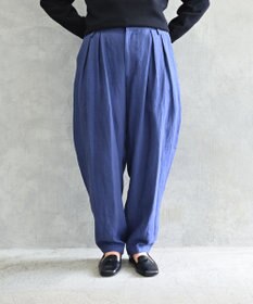 muuc 〈高品質ベルギーリネン100%〉ウエストゴムあり タックデザインスラックスパンツ