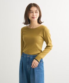 Green Parks もちっと袖配色ボートネックニットプルオーハ
