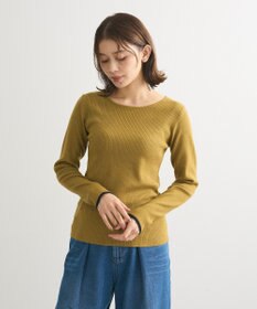 Green Parks もちっと袖配色ボートネックニットプルオーハ