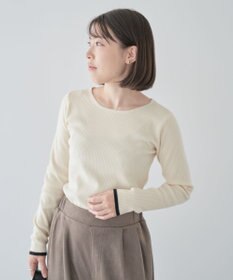 Green Parks もちっと袖配色ボートネックニットプルオーハ