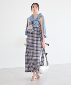 earth music&ecology シャーリングラメチェックキャミワンピース