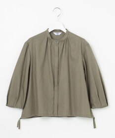 J.PRESS LADIES 【洗える・接触冷感・吸水速乾】麻SOLID バンドカラー シャツ ブラウス