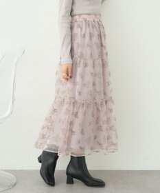 earth music&ecology フラワー刺繍チュールスカート