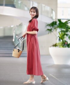 Tiaclasse 【洗える】バルーンスリーブサイドギャザーワンピース