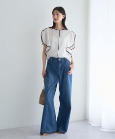 YECCA VECCA 配色ラッフルスリーブブラウス