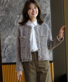 23区 【見上愛さん着用/新色追加/GLOW掲載】ツイード ニット ジャケット ライトグレーミックス