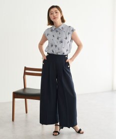 YECCA VECCA ストライプ柄フラワー刺繍シャツ