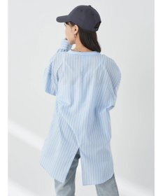 earth music&ecology バンドカラーストライプシャツ