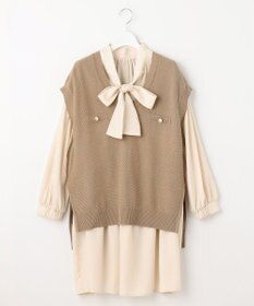 Feroux 【セットアイテム】2WAYリボンタイ ワンピース × ニット ベスト