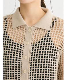 Green Parks メッシュ編み襟付きカーディガン