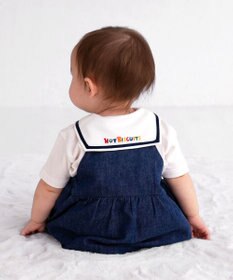 MIKI HOUSE HOT BISCUITS 【70-90cm】 顔ドン スカート付きデニムロンパース