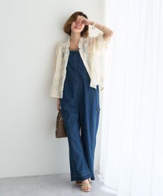 YECCA VECCA フリルVネック刺繍シアーシャツ