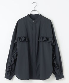 #Newans 【シワになりにくい/洗濯機可能】ラウンドフリルバンドカラーシャツ