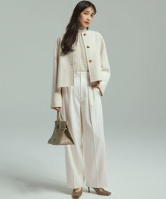 23区 L ナチュラルストレッチサキソニー タック ワイドパンツ