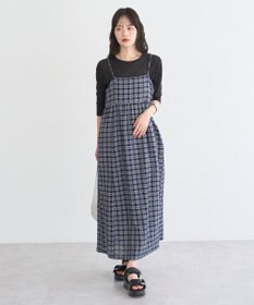 earth music&ecology シャーリングラメチェックキャミワンピース