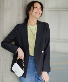 ANY SIS 褒めらレディストレッチ カラーレス ジャケット ネイビー