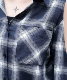 WEGO オープンショルダーチェックBIGシャツ