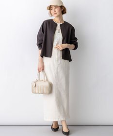 23区 リネンレーヨンストレッチ ノーカラー ブルゾン