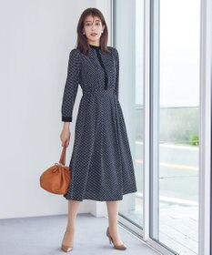 Tiaclasse 【新色追加・洗える】配色バンドカラー幾何学柄ワンピース