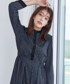 Tiaclasse 【新色追加・洗える】配色バンドカラー幾何学柄ワンピース