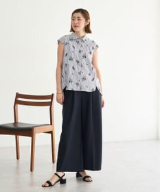 YECCA VECCA ストライプ柄フラワー刺繍シャツ